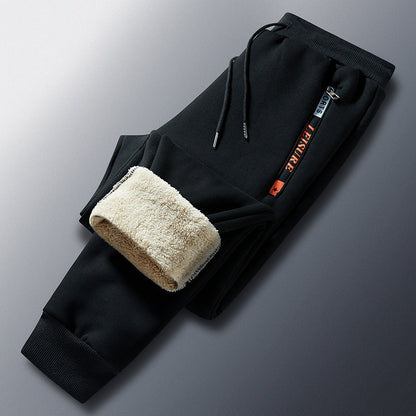Pantalón de chándal térmico de invierno para hombre con forro polar, cintura elástica y bolsillos con cremallera