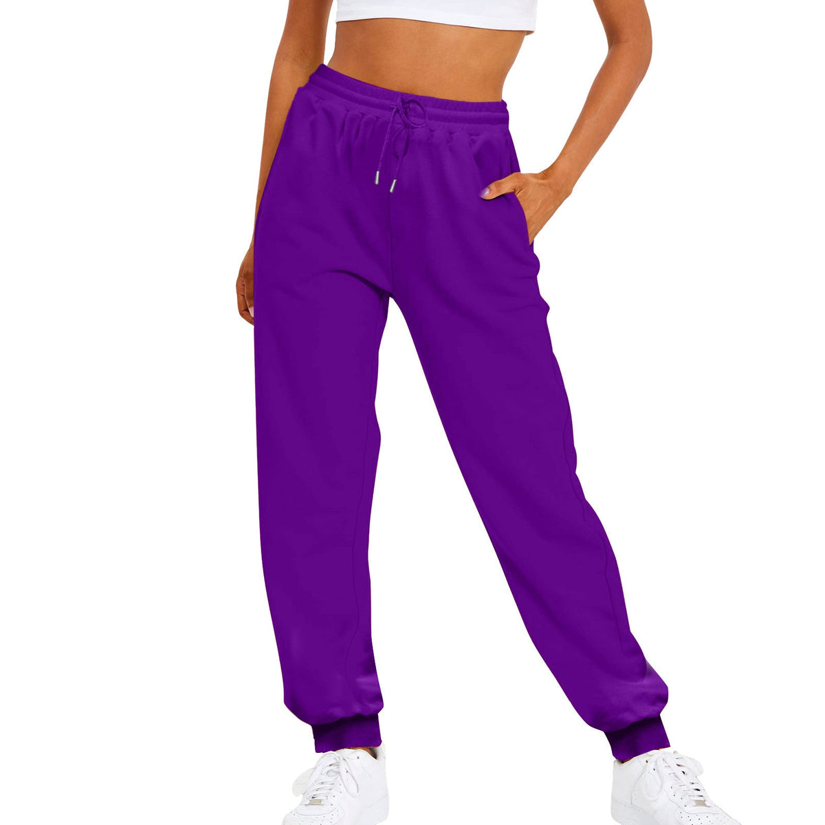 Pantalón jogger de tiro alto y corte holgado para mujer con cintura elástica, cordón ajustable y puños acanalados