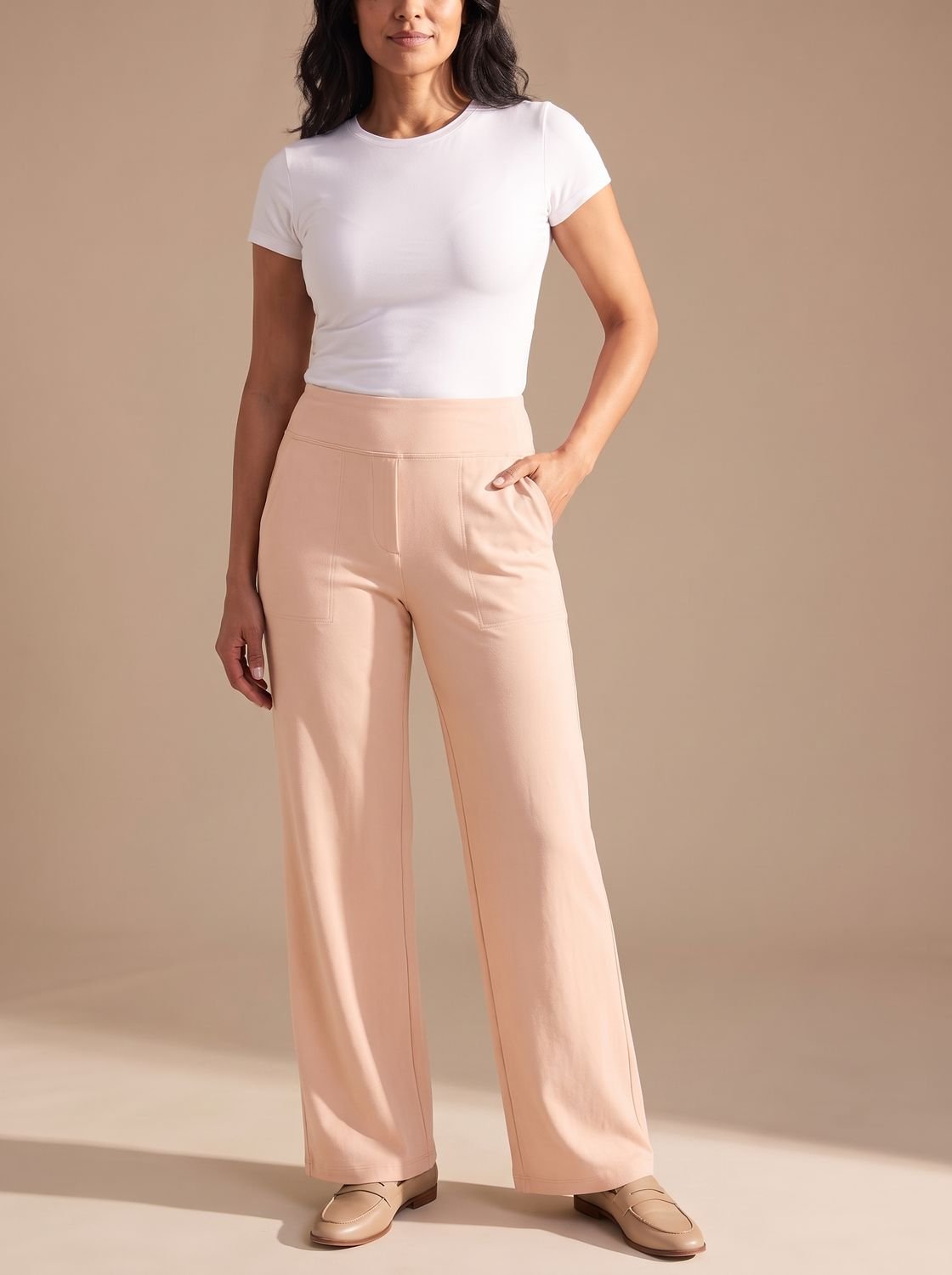 Pantalones de vestir de pernera ancha y tiro alto con bolsillos para mujer