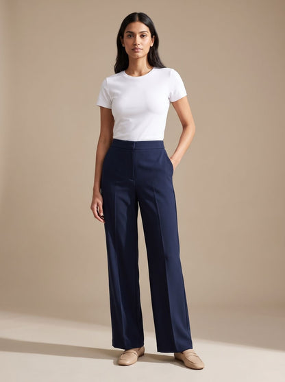 Pantalones de vestir de pernera ancha y tiro alto con bolsillos para mujer
