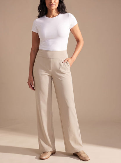 Pantalones de vestir de pernera ancha y tiro alto con bolsillos para mujer