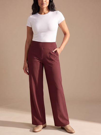 Pantalones de vestir de pernera ancha y tiro alto con bolsillos para mujer