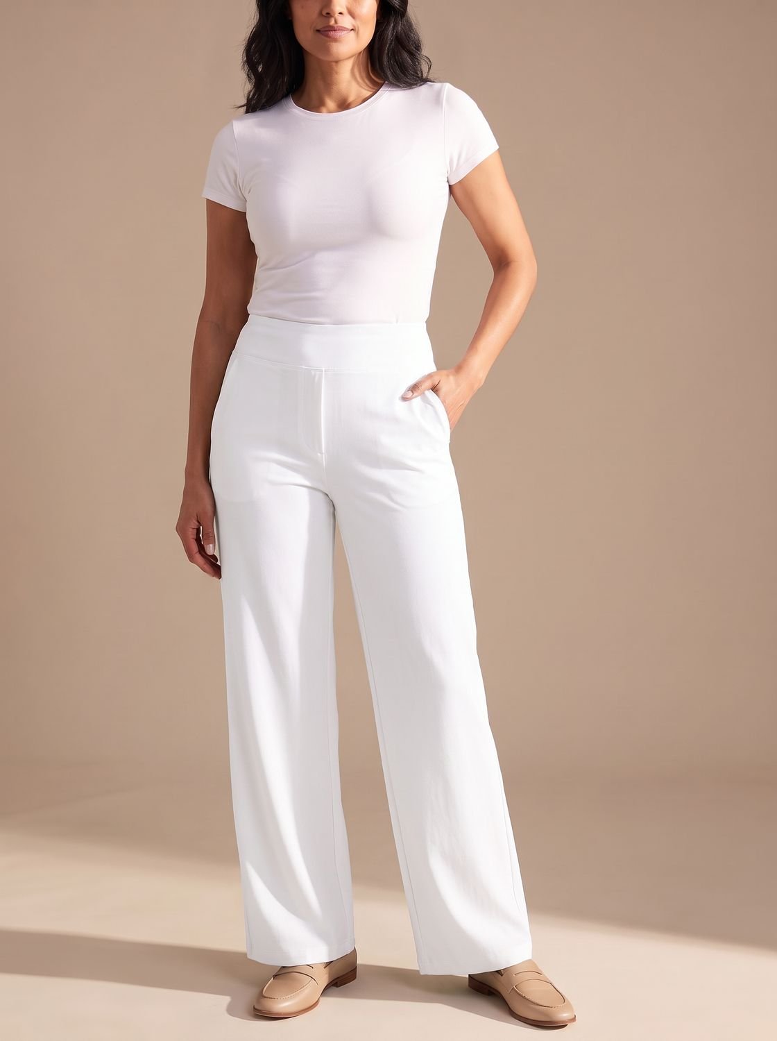 Pantalones de vestir de pernera ancha y tiro alto con bolsillos para mujer