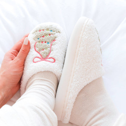 Pantuflas de peluche con árbol de Navidad