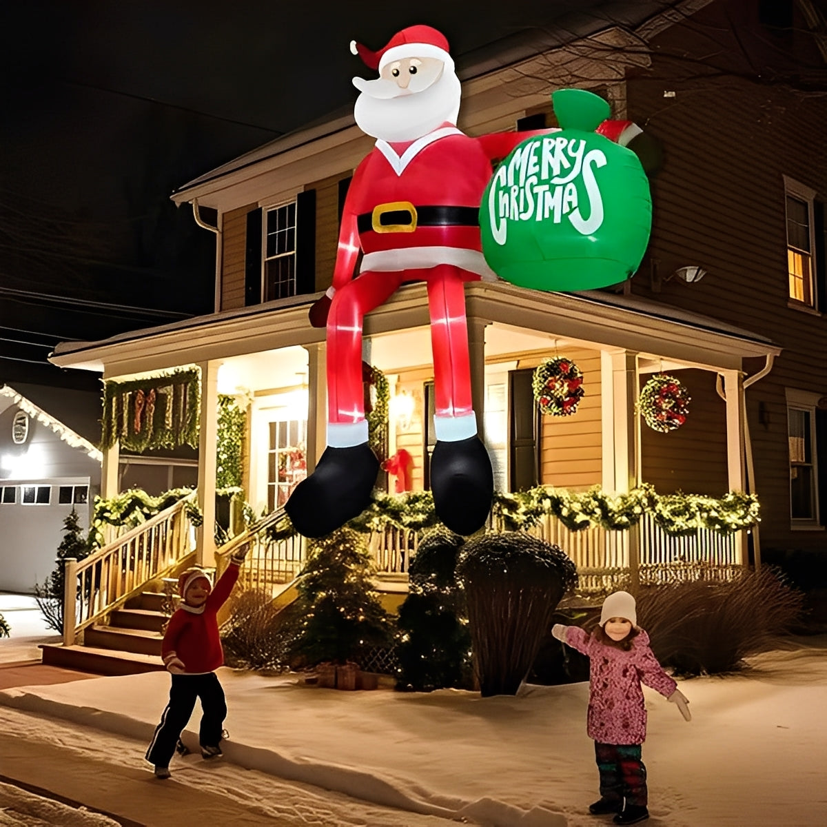 Papá Noel trepador inflable gigante con luces LED, decoración navideña para exterior
