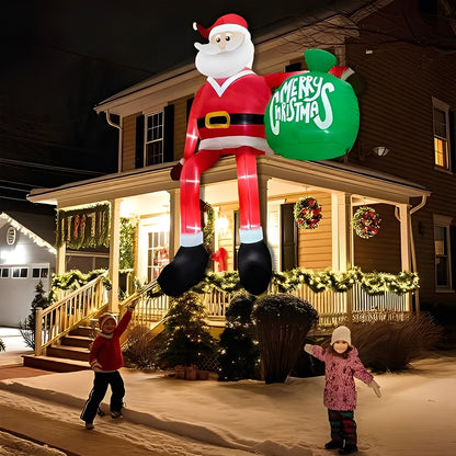Papá Noel trepador inflable gigante con luces LED, decoración navideña para exterior