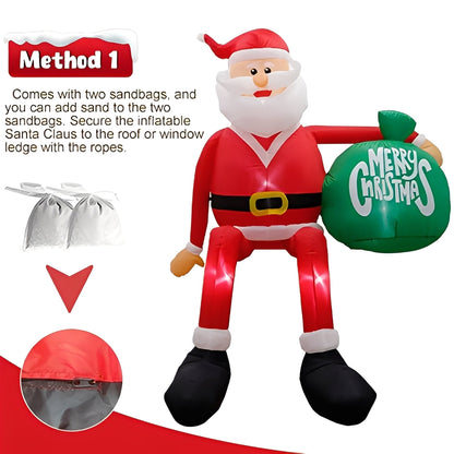 Papá Noel trepador inflable gigante con luces LED, decoración navideña para exterior