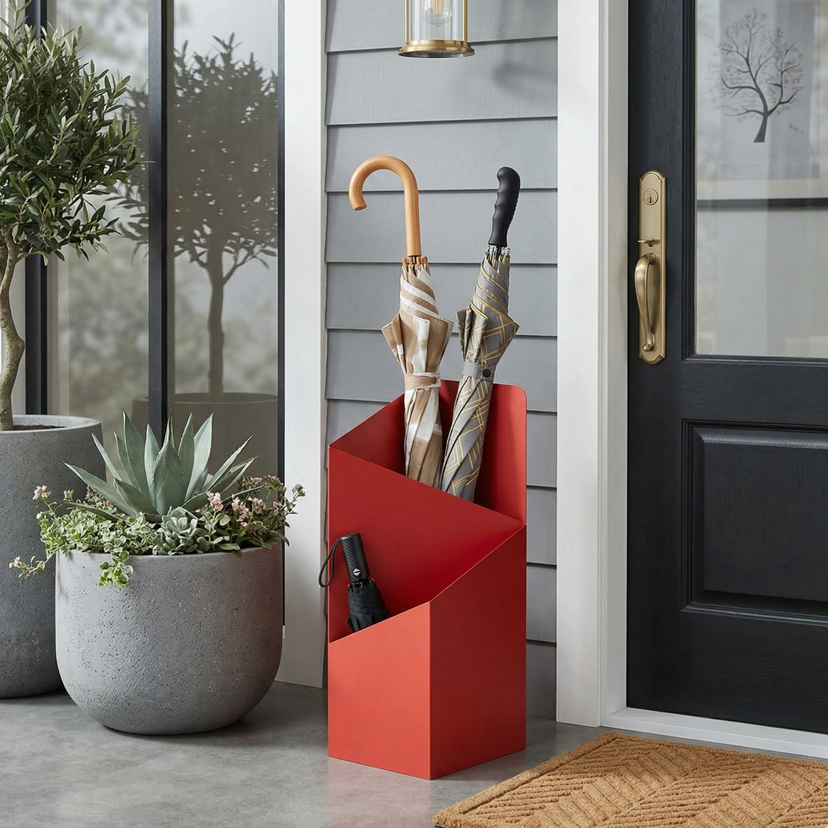 Paragüero metálico de estilo nórdico con diseño moderno y elegante