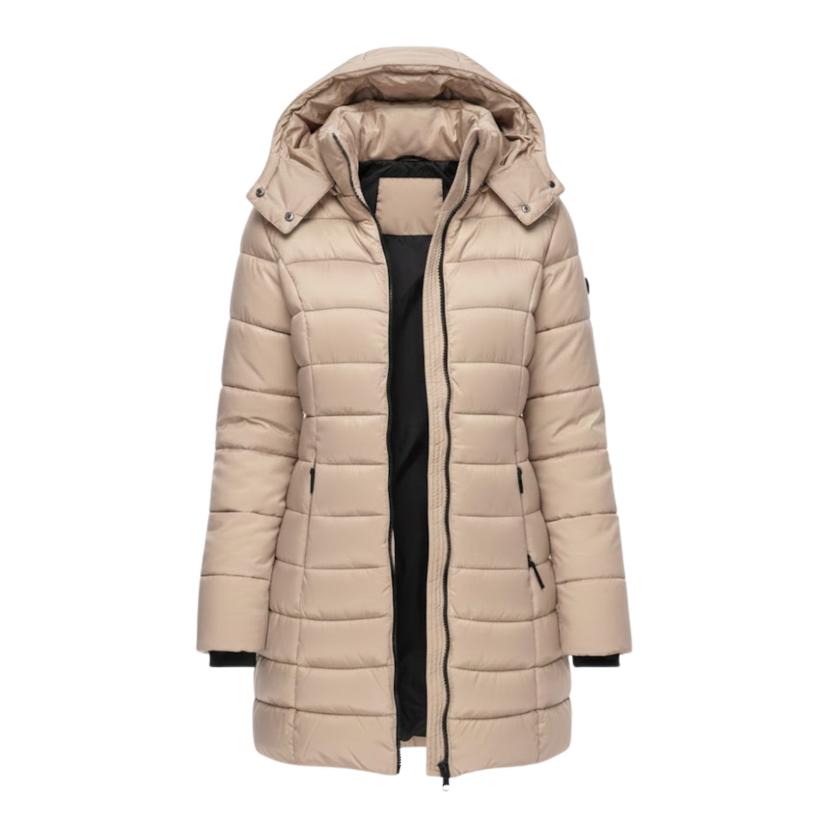Parka acolchada tres cuartos para mujer con capucha - Parka de invierno cálida y chaqueta acolchada