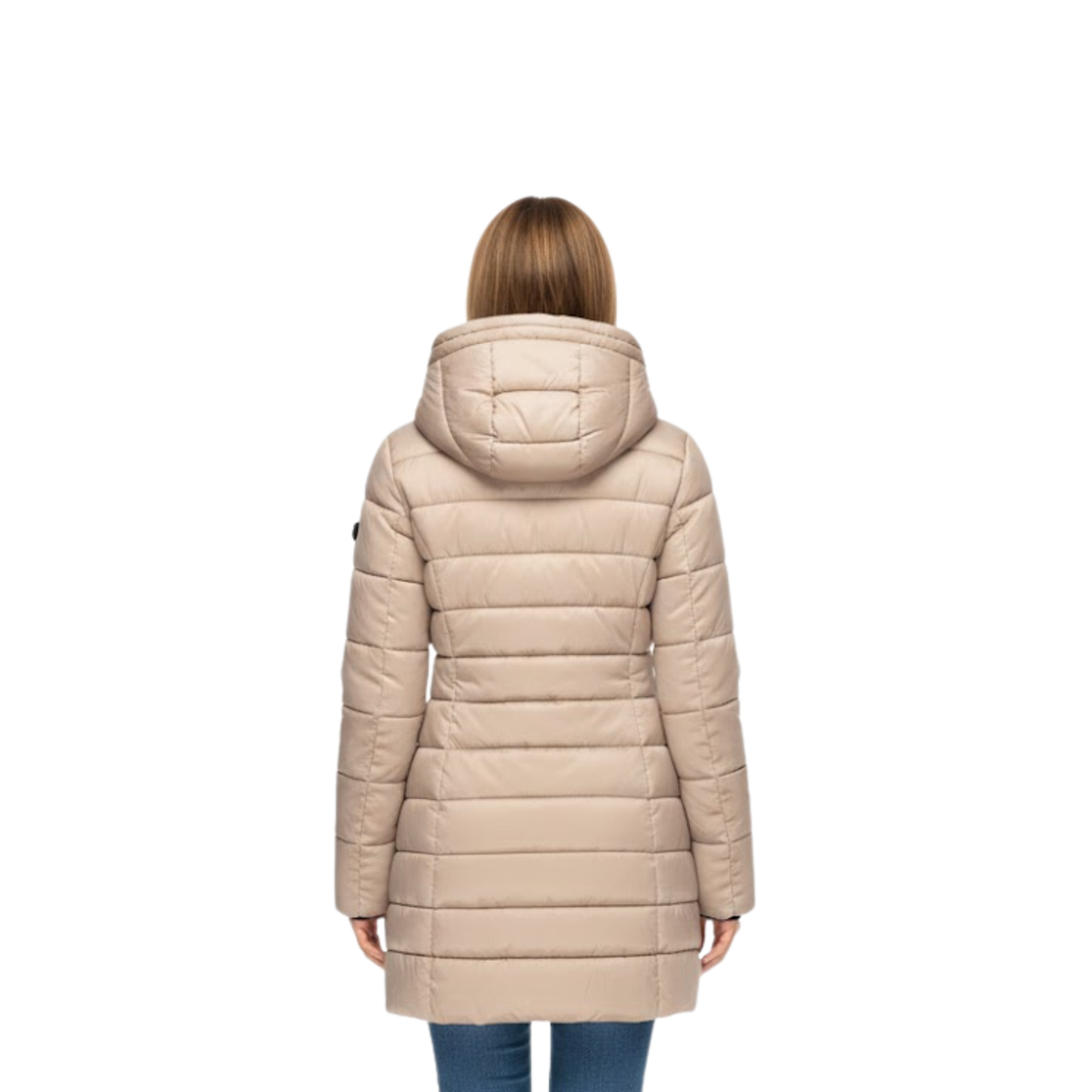 Parka acolchada tres cuartos para mujer con capucha - Parka de invierno cálida y chaqueta acolchada