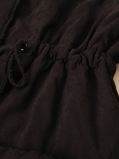 Parka de invierno para mujer con cuello de pelo sintético y cintura con cordón ajustable