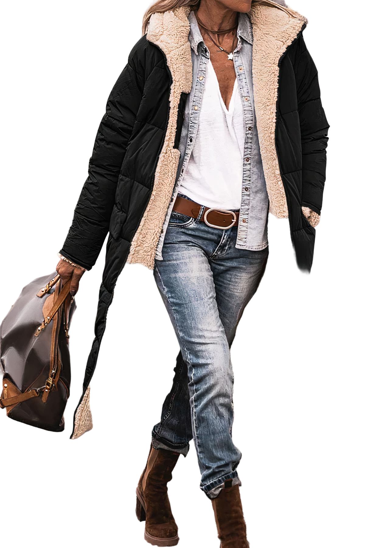 Parka de invierno reversible con capucha para mujer