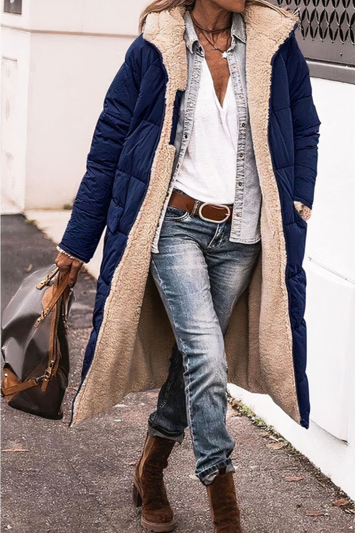 Parka de invierno reversible con capucha para mujer