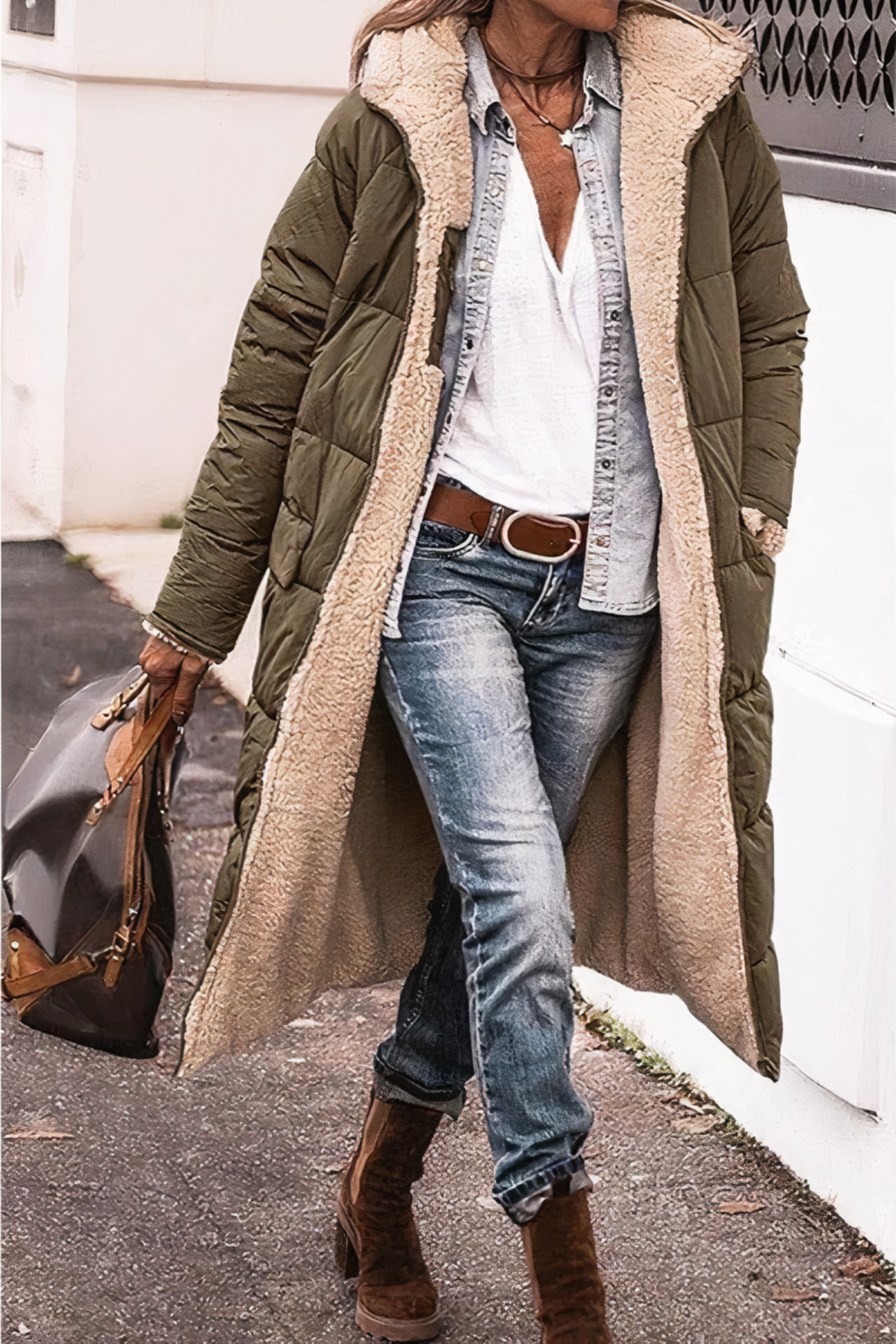 Parka de invierno reversible con capucha para mujer