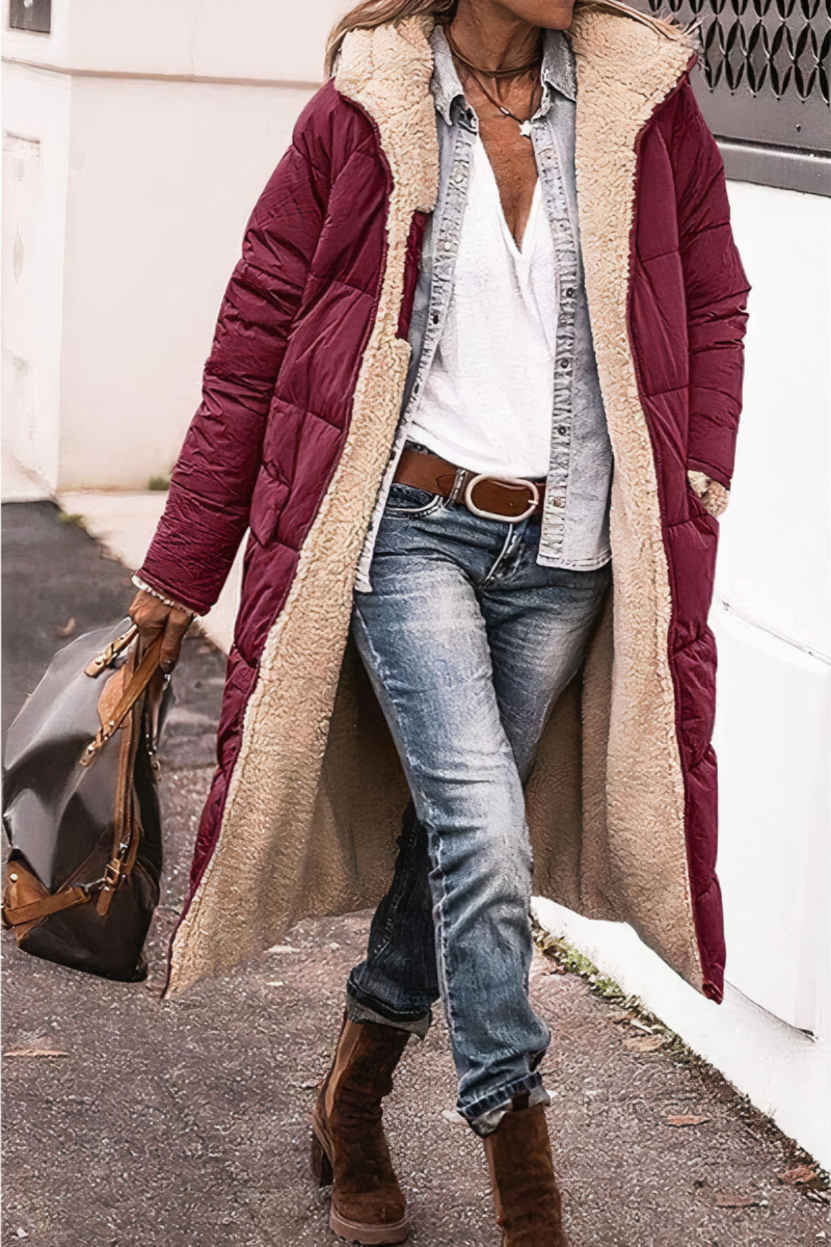 Parka de invierno reversible con capucha para mujer