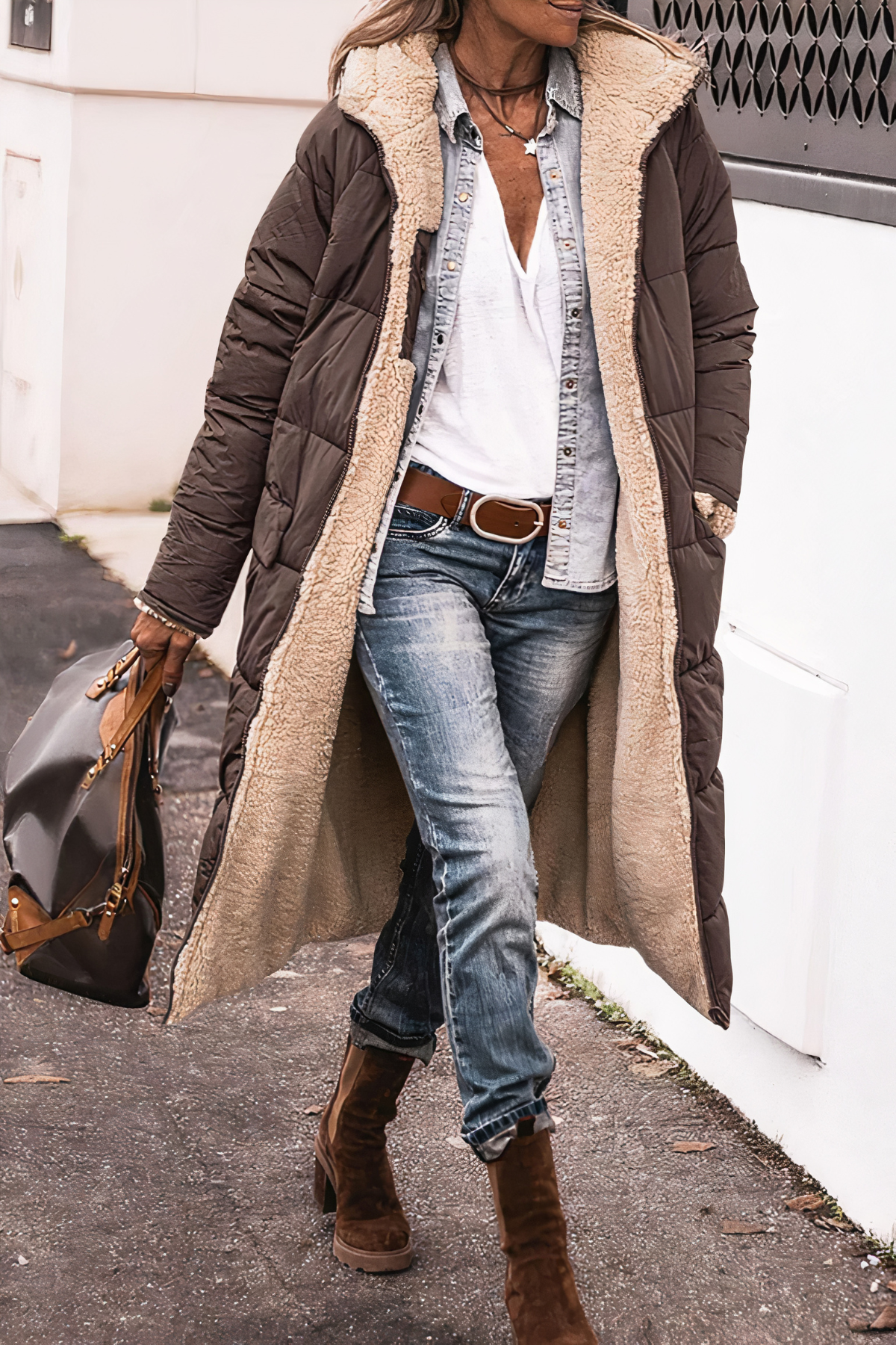 Parka de invierno reversible con capucha para mujer