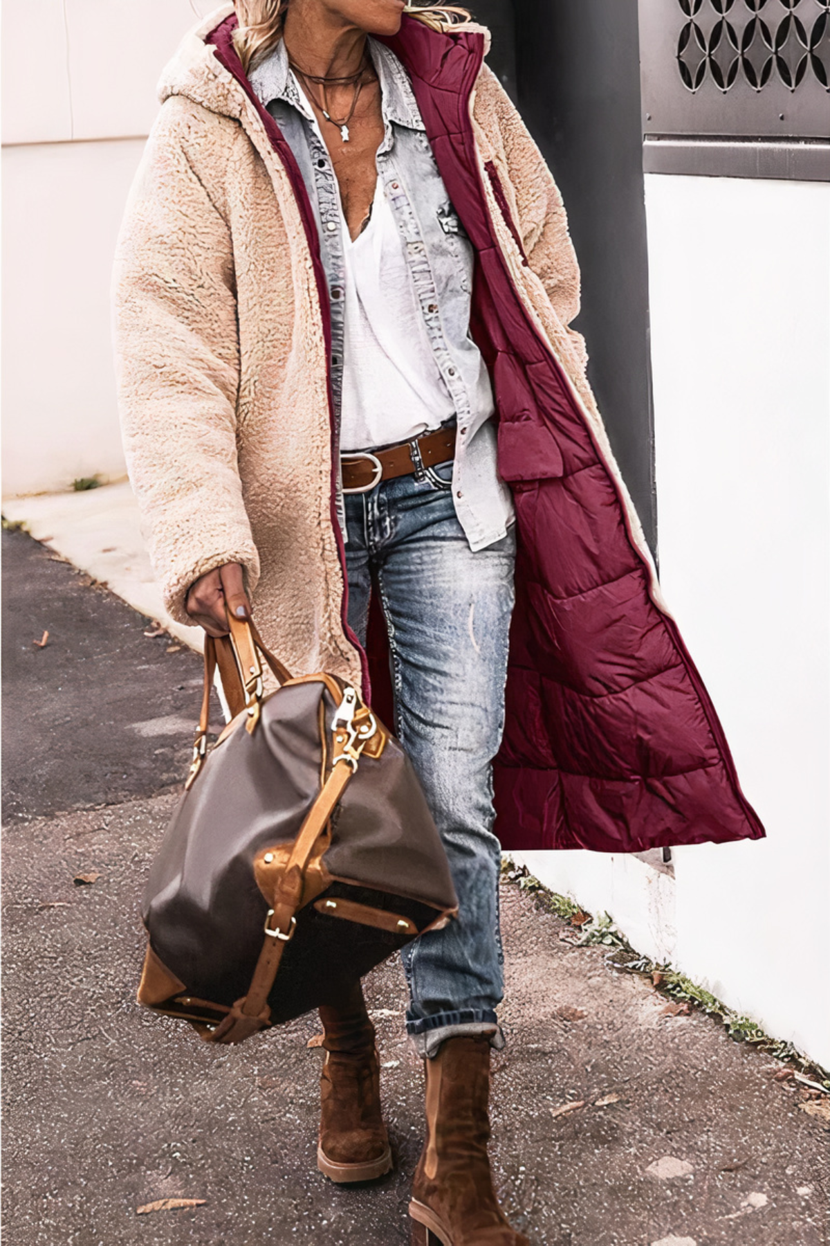 Parka de invierno reversible con capucha para mujer