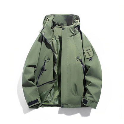 Parka funcional para hombre impermeable y resistente al viento con bolsillos con cremallera y capucha ajustable