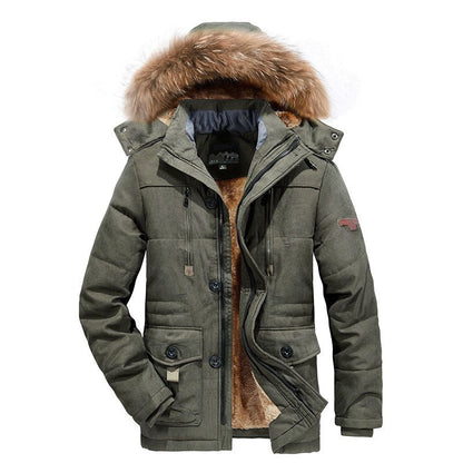 Parka utility ártica para hombre con forro completo de borreguito, cremallera bidireccional y capucha de pelo desmontable