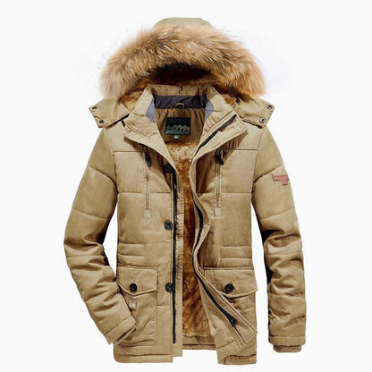 Parka utility ártica para hombre con forro completo de borreguito, cremallera bidireccional y capucha de pelo desmontable