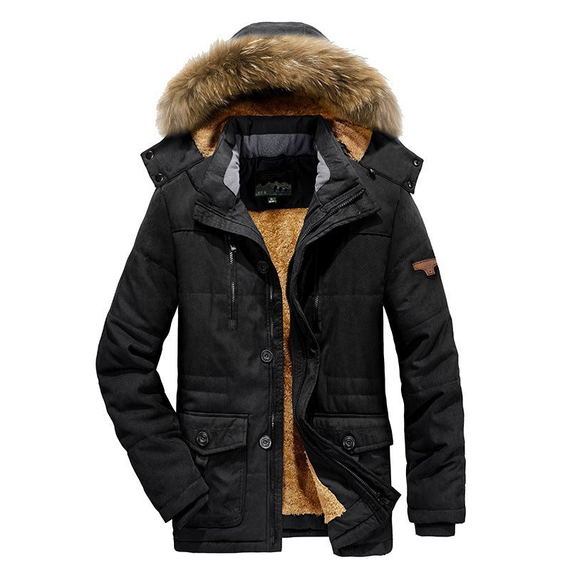 Parka utility ártica para hombre con forro completo de borreguito, cremallera bidireccional y capucha de pelo desmontable