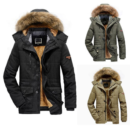 Parka utility ártica para hombre con forro completo de borreguito, cremallera bidireccional y capucha de pelo desmontable
