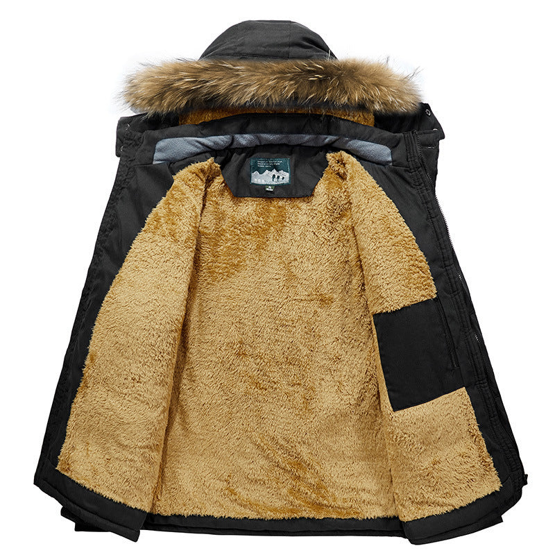 Parka utility ártica para hombre con forro completo de borreguito, cremallera bidireccional y capucha de pelo desmontable