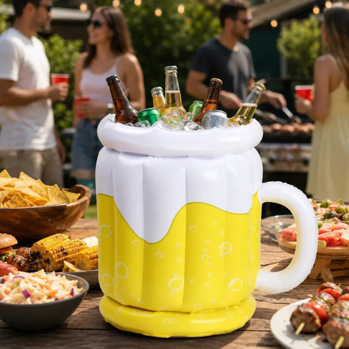 PARTYCHILL – Cubo de Hielo Inflable en Forma de Jarra de Cerveza para Bebidas Frías en Cualquier Fiesta