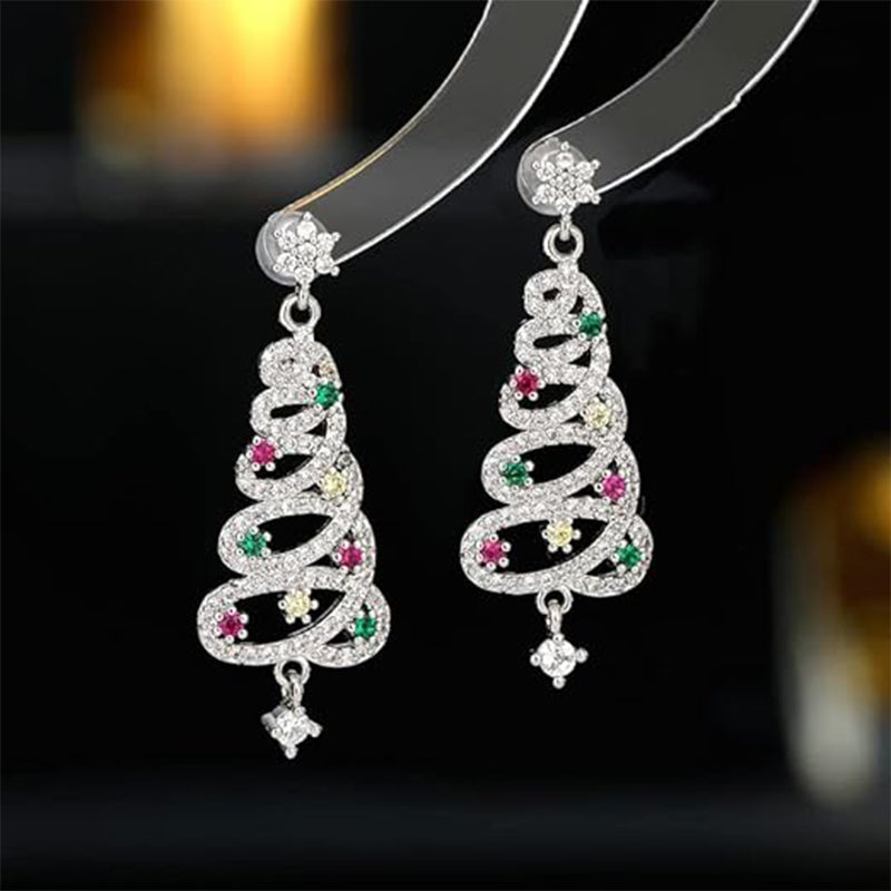 Pendientes brillantes con forma de árbol de Navidad