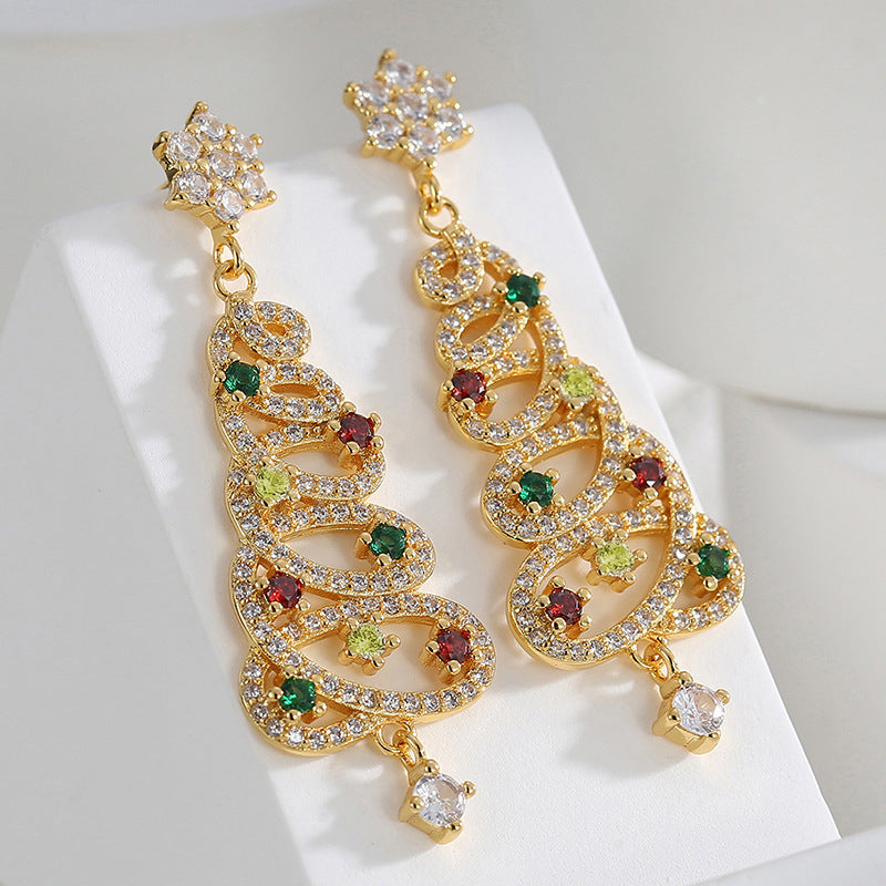 Pendientes brillantes con forma de árbol de Navidad