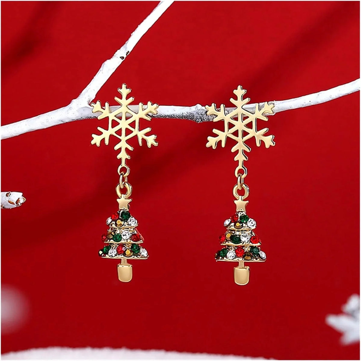Pendientes colgantes navideños con copo de nieve en acero inoxidable bañado en oro