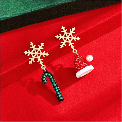 Pendientes colgantes navideños con copo de nieve en acero inoxidable bañado en oro