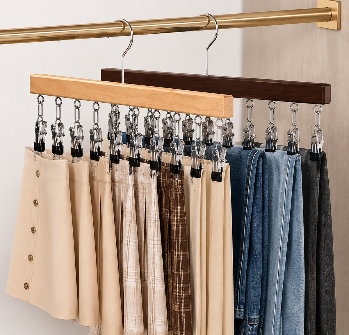 Percha múltiple de madera con 12 pinzas para ahorrar espacio