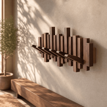 Perchero de pared escultural de madera