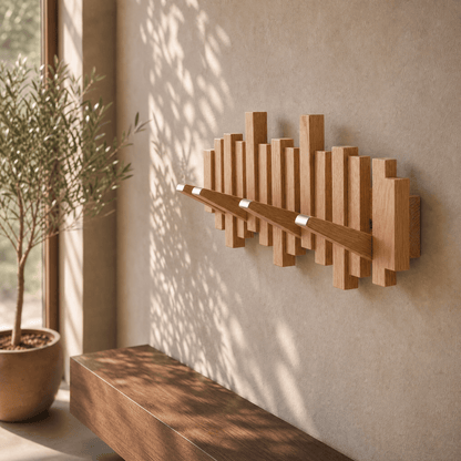 Perchero de pared escultural de madera