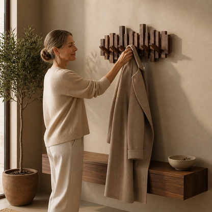 Perchero de pared escultural de madera