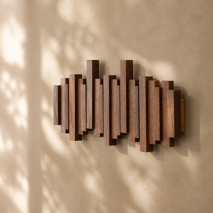 Perchero de pared escultural de madera