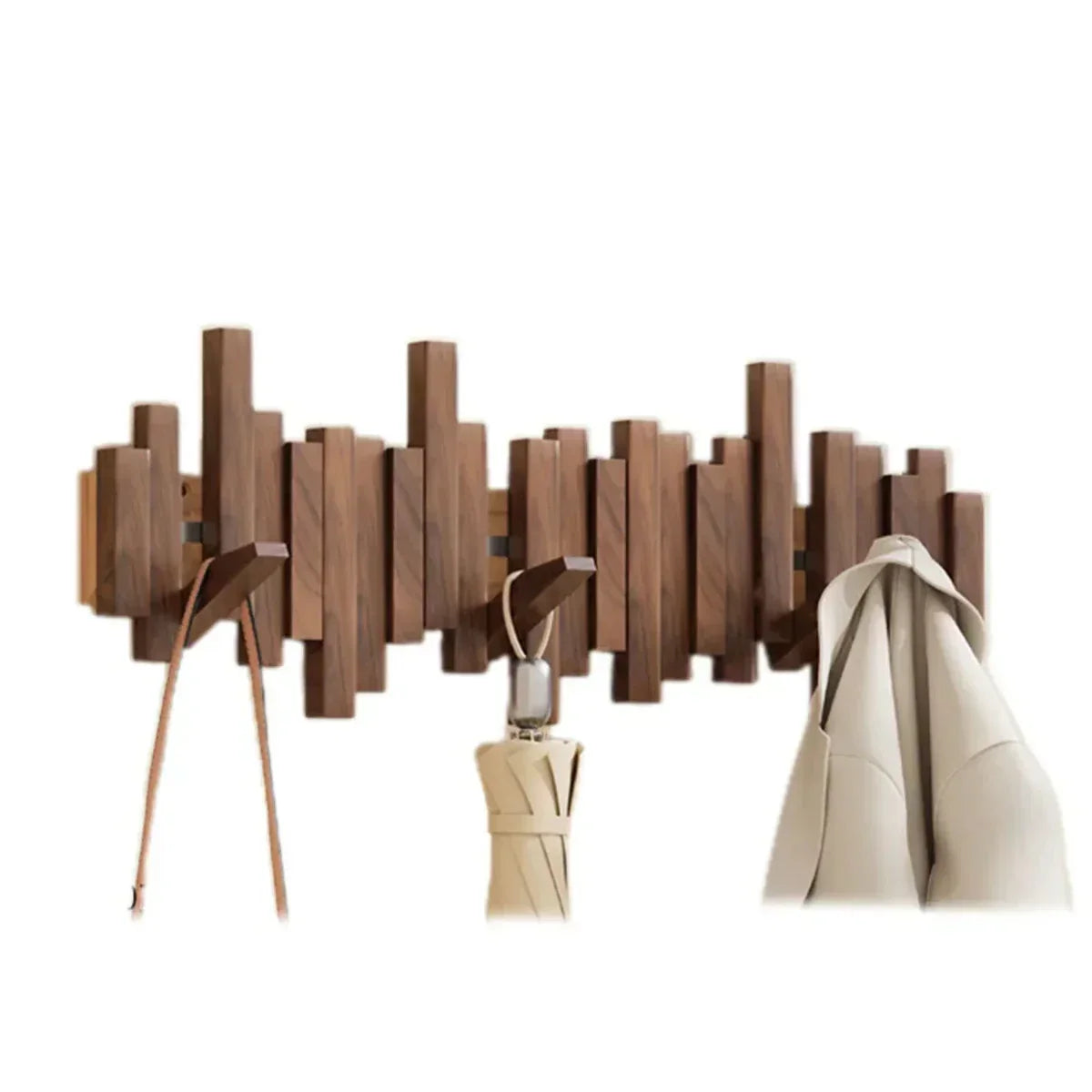 Perchero moderno estilo piano de madera de nogal y haya