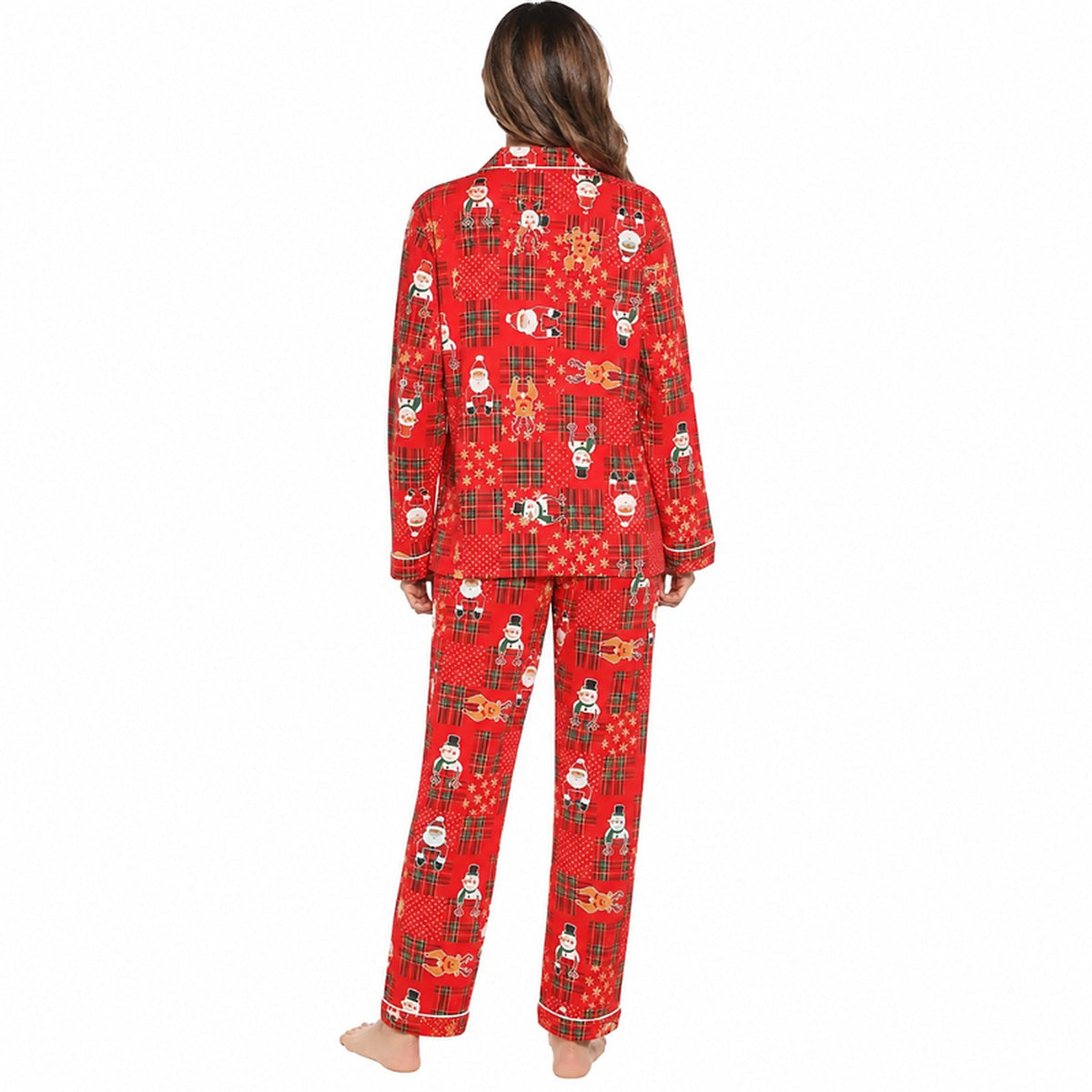 Pijama navideño para mujer - Camisa abotonada y pantalón largo con estampado festivo
