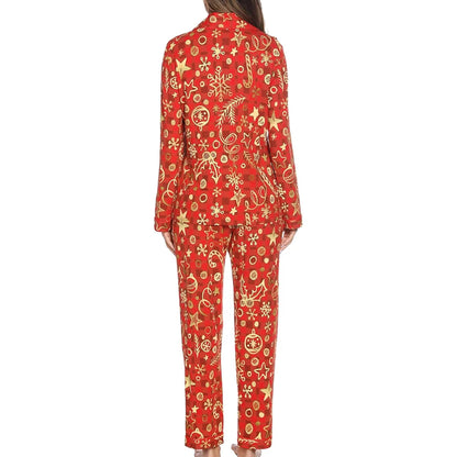 Pijama navideño para mujer - Camisa abotonada y pantalón largo con estampado festivo