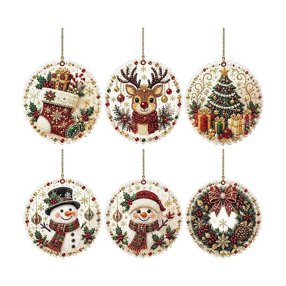 Pintura de diamantes de Navidad - Adornos navideños colgantes de madera para hacer uno mismo con pedrería