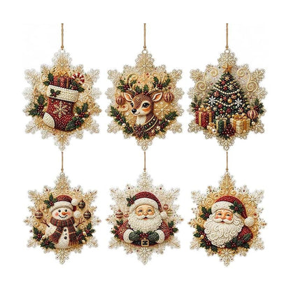 Pintura de diamantes de Navidad - Adornos navideños colgantes de madera para hacer uno mismo con pedrería