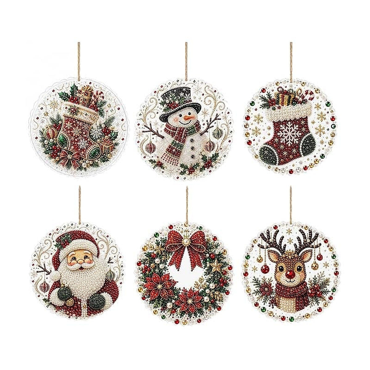 Pintura de diamantes de Navidad - Adornos navideños colgantes de madera para hacer uno mismo con pedrería