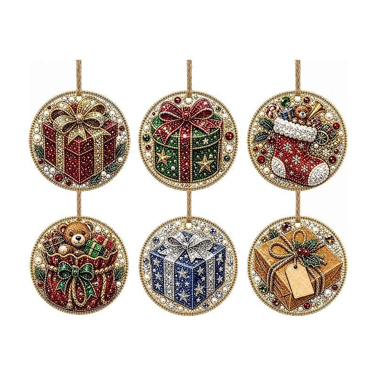 Pintura de diamantes de Navidad - Adornos navideños colgantes de madera para hacer uno mismo con pedrería