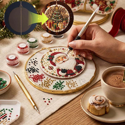 Pintura de diamantes de Navidad - Adornos navideños colgantes de madera para hacer uno mismo con pedrería