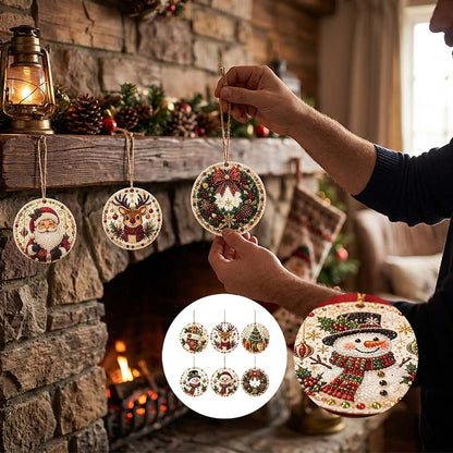 Pintura de diamantes de Navidad - Adornos navideños colgantes de madera para hacer uno mismo con pedrería