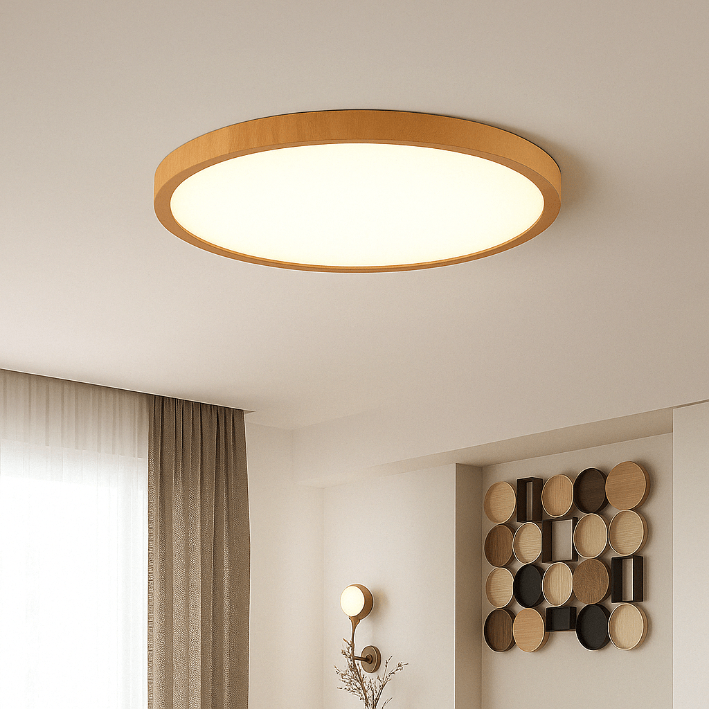 Plafón de techo LED moderno, redondo y ultrafino con diseño de madera