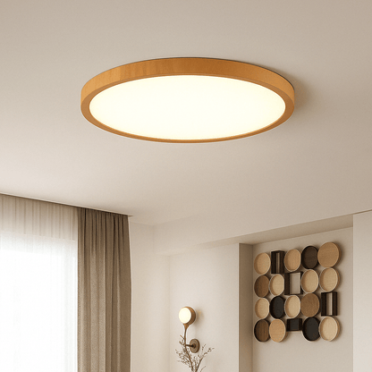 Plafón de techo LED moderno, redondo y ultrafino con diseño de madera