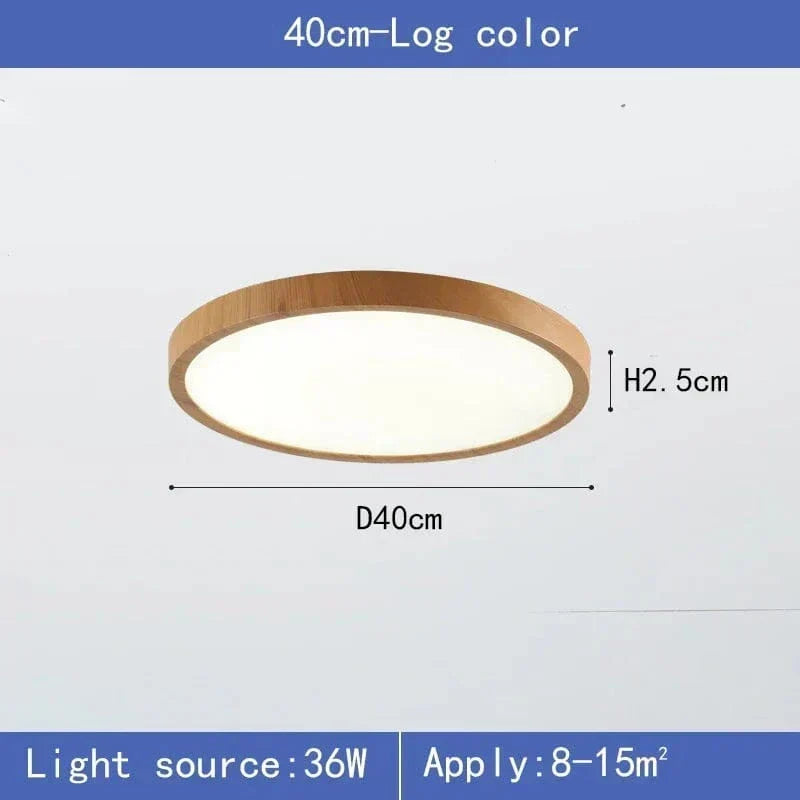 Plafón de techo LED moderno, redondo y ultrafino con diseño de madera