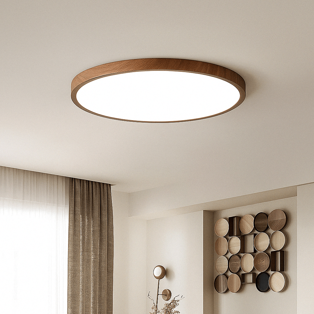 Plafón de techo LED moderno, redondo y ultrafino con diseño de madera
